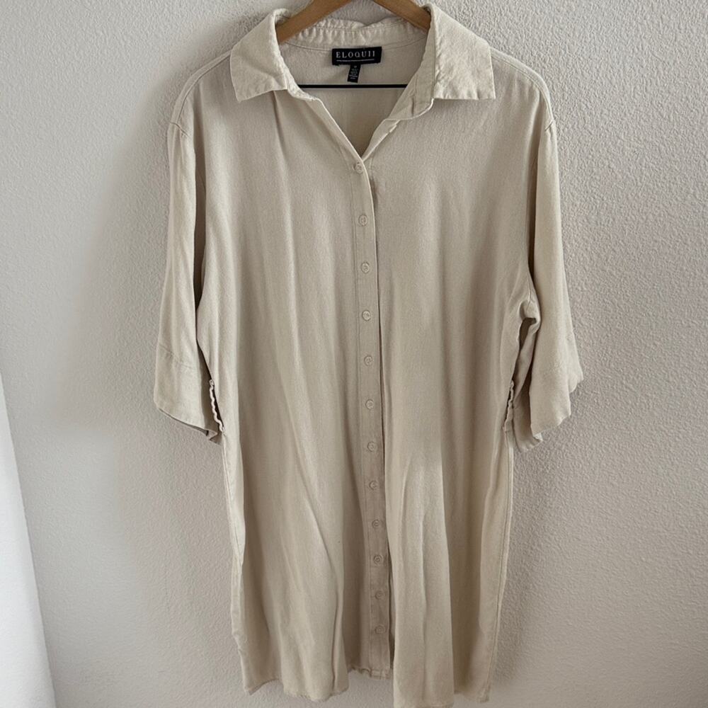 Eloquii Cream Rayon/Linen Button Down Women's Dress 18